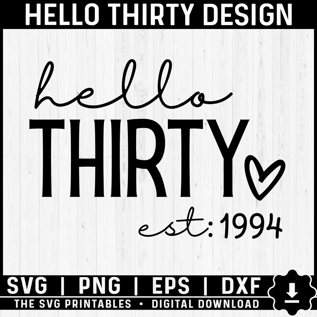 Hello Thirty Svg, 30th Birthday Svg, Hello 30 Svg, Hello Thirty Est ...