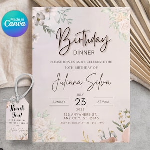 Digitale Geburtstagseinladung zum Abendessen, Einladung zum Abendessen, Einladung zum Abendessen, Dinner-Party, Geburtstagsessen einladen, Vorlage zum Abendessen einladen