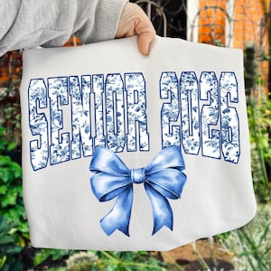 Floral Toile Blue Senior 2026 Png, Preppy Senior 2026 Png, Senior Class of 2026 Png, Floral Senior Coquette Bow Png, High School Senior 2026