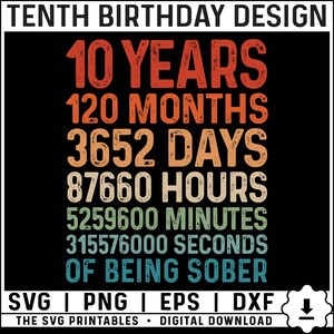 Tenth Birthday PNG Svg Boy, 10 Years Old Svg, 120 Months Ten Years Svg, 10 Years Of Being Sober Svg Png, 10th Birthday Svg Instant Download
