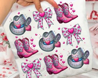 Ciao San Valentino Coquette Png, Fiocco da San Valentino Coquette Png, San Valentino Western Png, San Valentino Retro Cowgirl Png, Cappello da Cowgirl Western con Stivali Png
