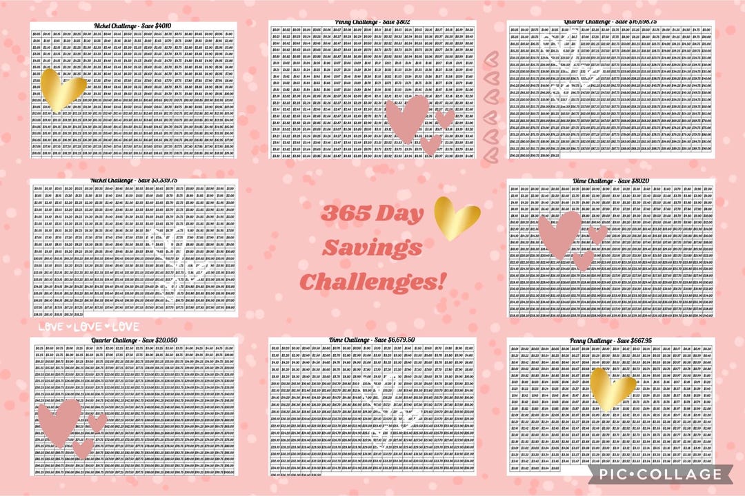 Challenge Extended 365 Day Challenge Bundle - Penny Challenge, Nickel Challenge, Dime ...