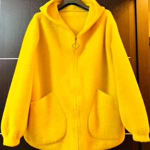 Hooded Woman Fleece Jacket Yellow size L