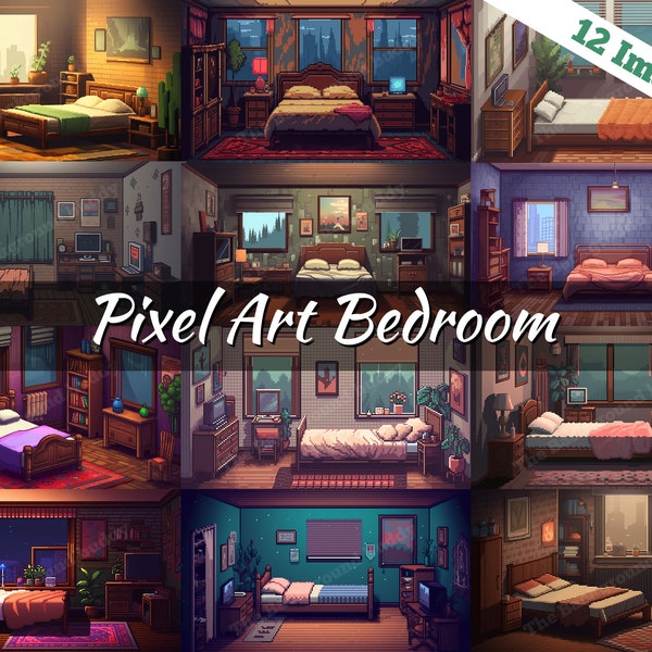 Vtuber Background, stream room background, vtuber room background, stream overlay, zoom background,background bundle, 8bit pixel art bedroom