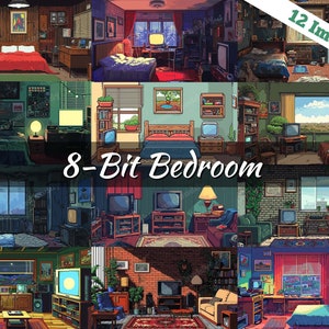 Vtuber Background, stream room background, vtuber room background, stream overlay, zoom background,background bundle 8-bit pixel art bedroom