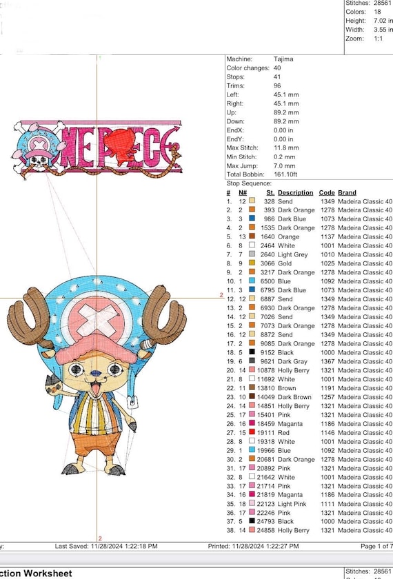 Chopper One Piece Embroidery - Etsy