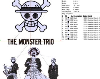 Luffy Zoro Sanji Embroidery Monster Trio One Piece - Etsy