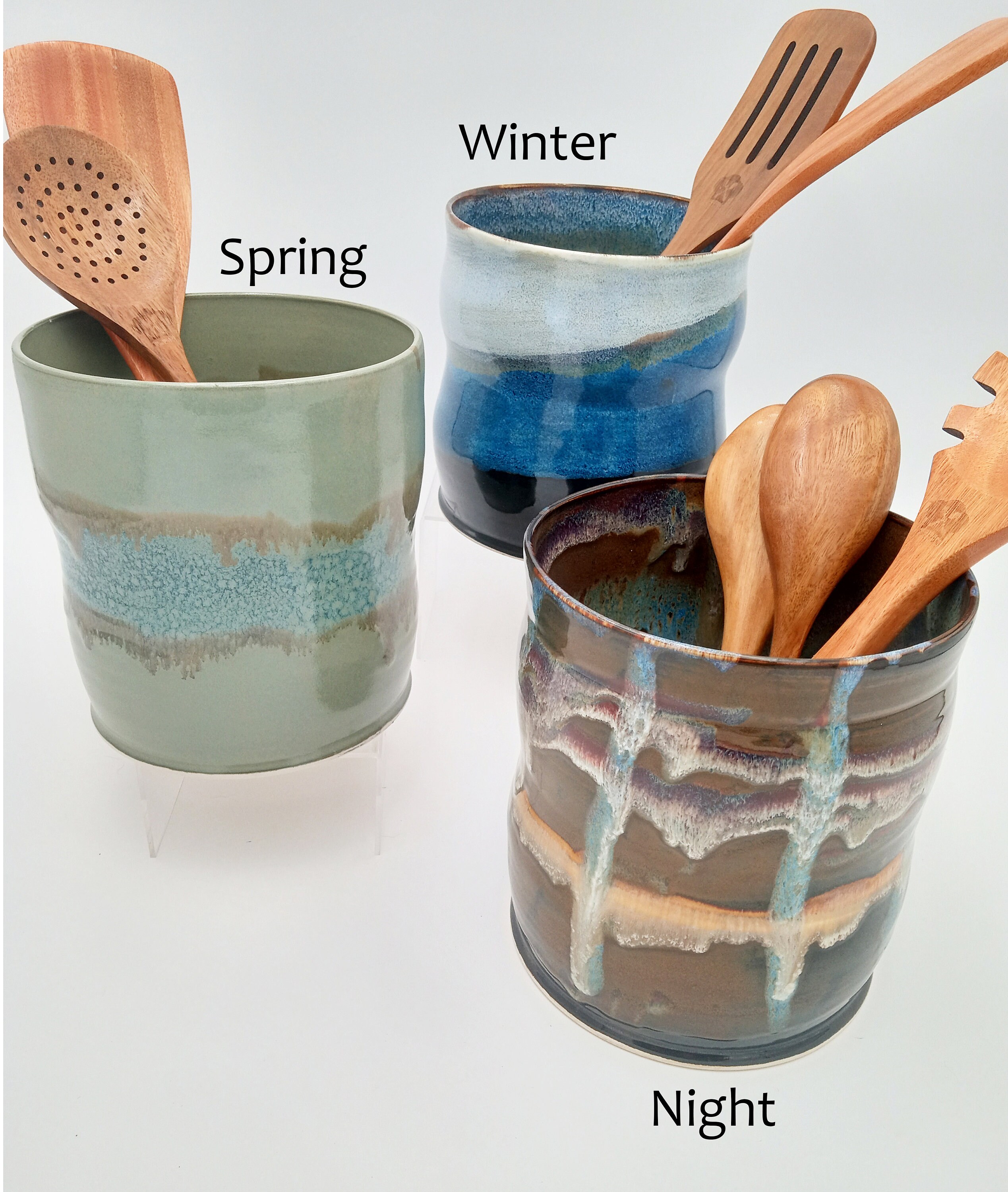 Utensil Holder and Optional Matching Spoon Rest Pottery Handmade White