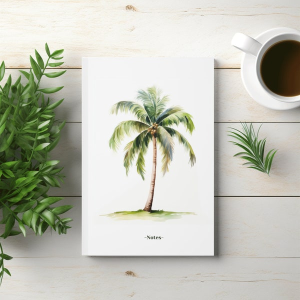 Hardcover Watercolor Palm Tree Notebook | Decorative Coastal Beach Theme | Rule-lined, 5.75" x 8", 150 Pages | Gift for Christmas, Birthday