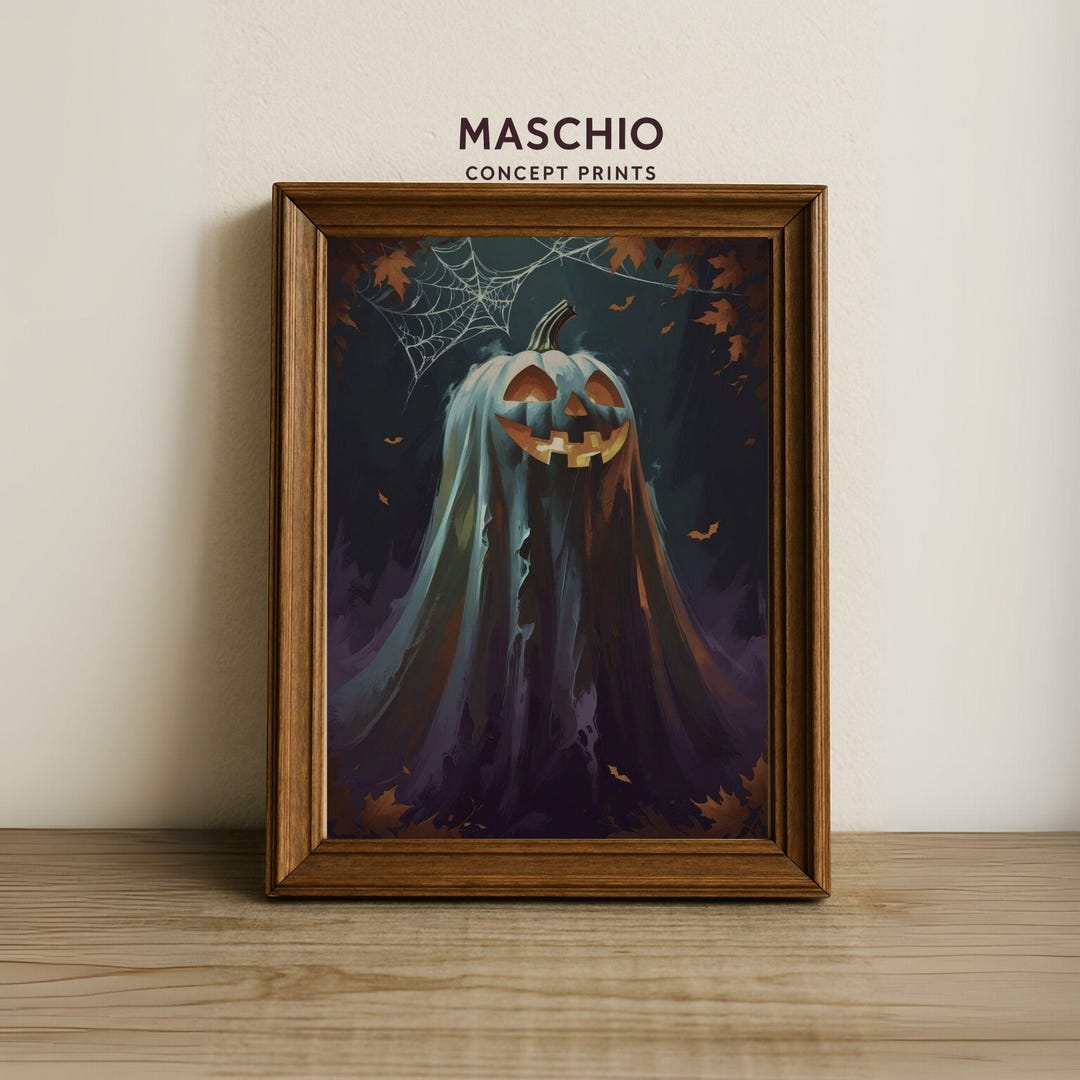 Vintage Pumpkin Head Ghost Print: Spooky Halloween Wall Art (digital ...