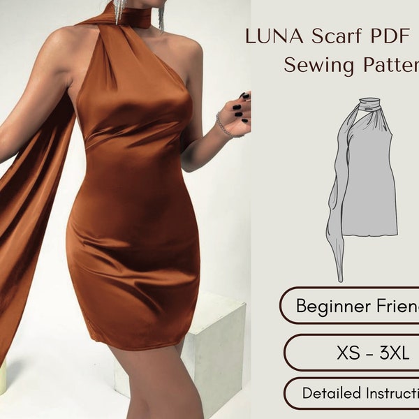 UPDATED: The Luna Scarf Cocktail Dress Sewing Pattern - Graduation, New Year's Dress PDF Pattern for Beginners Detailed Instructions