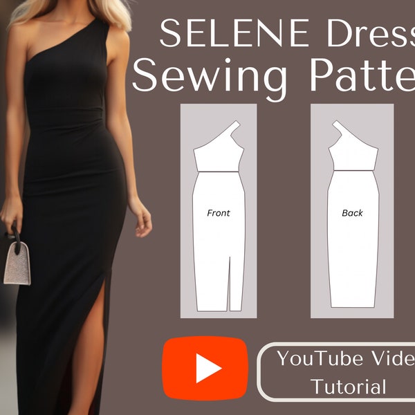 Selene One Shoulder Dress Sewing Pattern |PDF Sewing Pattern, Size Inclusive XS - XXL | Beginner-Friendly | Detailed Video Tutorial