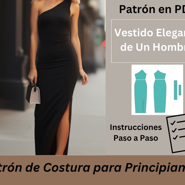 Patrón Elegante de Costura para Vestido Elysium de Diseñador con Un Solo Hombro