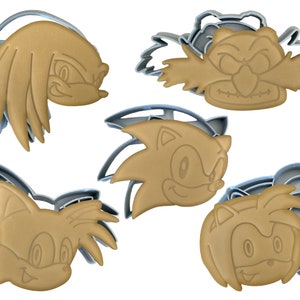 Cookie Cutters Set of 5 inspired by Sonic| Tails Dr Eggman Amy Rose Knuckles Sonic | Fondant Stamp Baking Supplies Kids Birthday Party