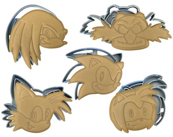 Cookie Cutters Set of 5 inspired by Sonic| Tails Dr Eggman Amy Rose Knuckles Sonic | Fondant Stamp Baking Supplies Kids Birthday Party