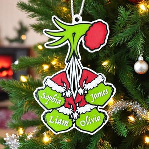 Ornement personnalisé de famille Grinch | Décoration d'arbre de Noël personnalisée | Cadeau des Fêtes | Prénom Ornement| Nous vous souhaitons un joyeux GRINCHMAS