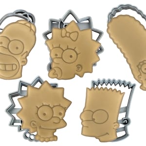 Set van 5 koekjesvormpjes geïnspireerd op de Simpsons Lisa Bart Maggie Homer Marge | Fondant Stempel Bakbenodigdheden Verjaardagsfeestje voor kinderen