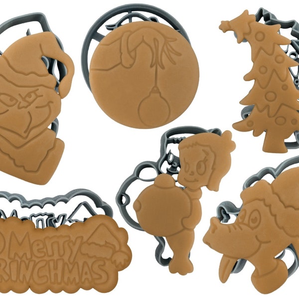 Grinch Cookie Cutters Set of 6 Christmas | Max, Grich, Cindy Lou, Tree, Merry Grinchmas | Stamp Baking Supplies Kids Birthday Party