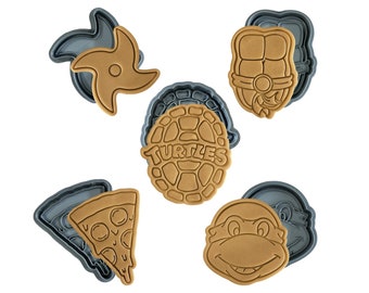 Turtles Pizza Birthday Cookie Cutters Set of 5, Ninja TV Movie Gaming  | Fondant Stamp Baking Supplies Kids Party