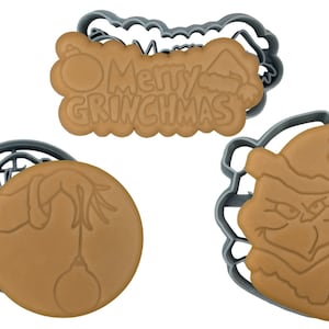 Grinch Cookie Cutters Set of 3 Christmas | Max, Grich, Cindy Lou, Tree, Merry Grinchmas | Stamp Baking Supplies Kids Birthday Party