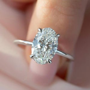 Oval Cut Engagement Ring, Oval Solitaire Ring, Oval Hidden Halo Ring, 925 Silver Wedding Ring, Anniversary Gift For Her, Four Prong Ring