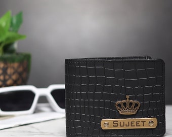 Cartera Croco, Regalo del Día del Padre para él, Cartera de cuero personalizada, Titular de dinero grabado personalizado, Cartera con parte de identificación, Regalo de cumpleaños de papá