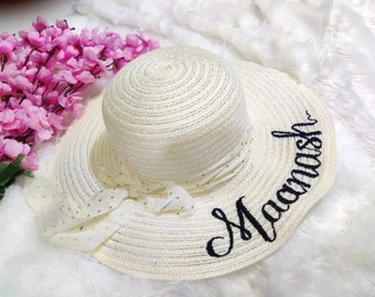 Floppy Beach Hat,Personalized Bride  Hat Floppy Hat with Name Custom Personalized Beach Hat Honeymoon Must Have Honeymoon Gifts, Beach Hat