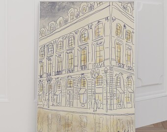 Avenue Montaigne Under the Rain Print | Paris Street Illustration