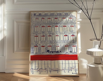 Grafika Fouqueta w Paryżu: ilustracja do kawiarni Champs-Élysées, plakat artystyczny francuskiego bistro
