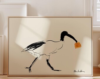 Australian Ibis Art Print | Hand-Drawn Bird Wall Art with Toast