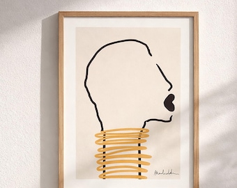 Minimalist African Woman Line Art Print, Modern Wall Decor
