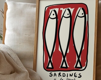 Vintage Sardines Art Print: French Bistro Kitchen Decor