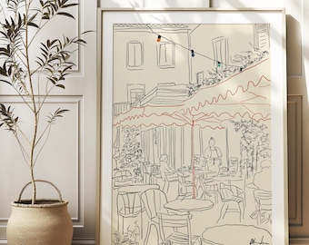 Aix-en-Provence Café Print, French Street Café Illustration, Provence Wall Art
