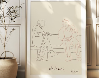 Chibani Art Print, Elders Maghrebian Men Illustration