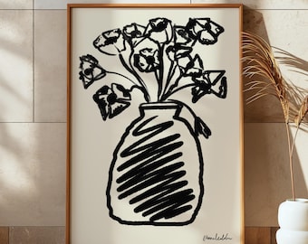 Peonies Print: Minimalist Black Floral Line Art Poster