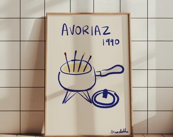 Avoriaz Fondue Art Print: French Alps Ski Decor