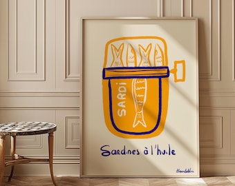 Vintage Sardines Illustration Print: Coastal Kitchen Wall Art