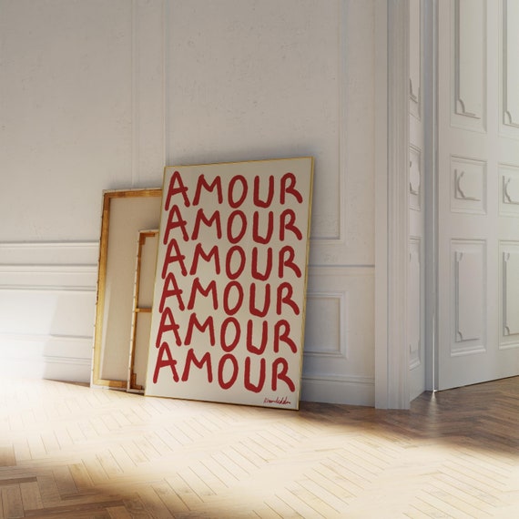 Amour Love Print: Red French Typography, Minimalist Wall Art