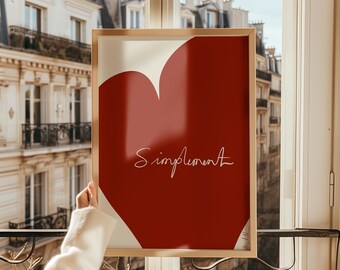 Minimal Red Heart Print, Simplement Love Wall Art