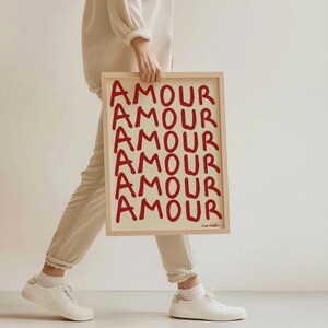 Amour Love Print, Red Typography Wall Art, French Romantic Poster, Minimalist Modern Decor, French Aesthetic, Love Letter