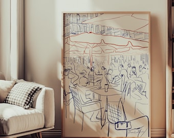 French Cafe Terrace Print: Vintage Paris Street Scene