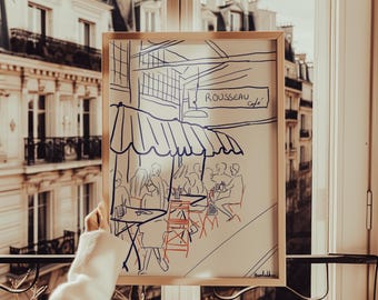 Paris Cafe Terrace Print: Vintage French Bistro Illustration