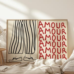Amour Love Print, Red Typography Wall Art, French Romantic Poster, Minimalist Modern Decor, French Aesthetic, Love Letter