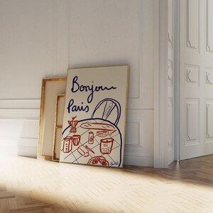 This hand-drawn digital illustration captures a classic Parisian breakfast with baguette, coffee, croissant, butter, and petits biscuits, inspired by slow mornings in France.