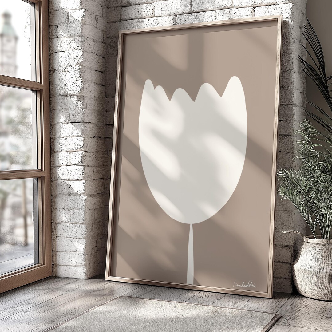 Tulip Print, Minimalist Flower Print, Neutral Wall Decor, Botanical ...