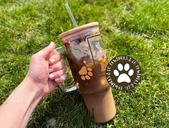 40oz Glass Tumbler Boho Fur MaMa Glass Can With Lid Straw, Pet Lover Beer  Can, Boho Glass Can