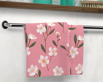 Pressed Flowers on Pink Face Towel | Floral Bath Towel | Hand Towel | Washcloth | One Sided | Pressed Flowers