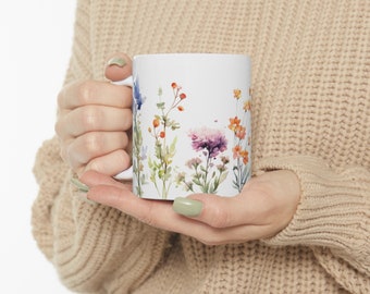 Delicate Floral Illustrations Mug, Floral Mug, Coffee Lover gift, Flower Lover gift for her, Watercolor Flowers Mug, Tea Mug