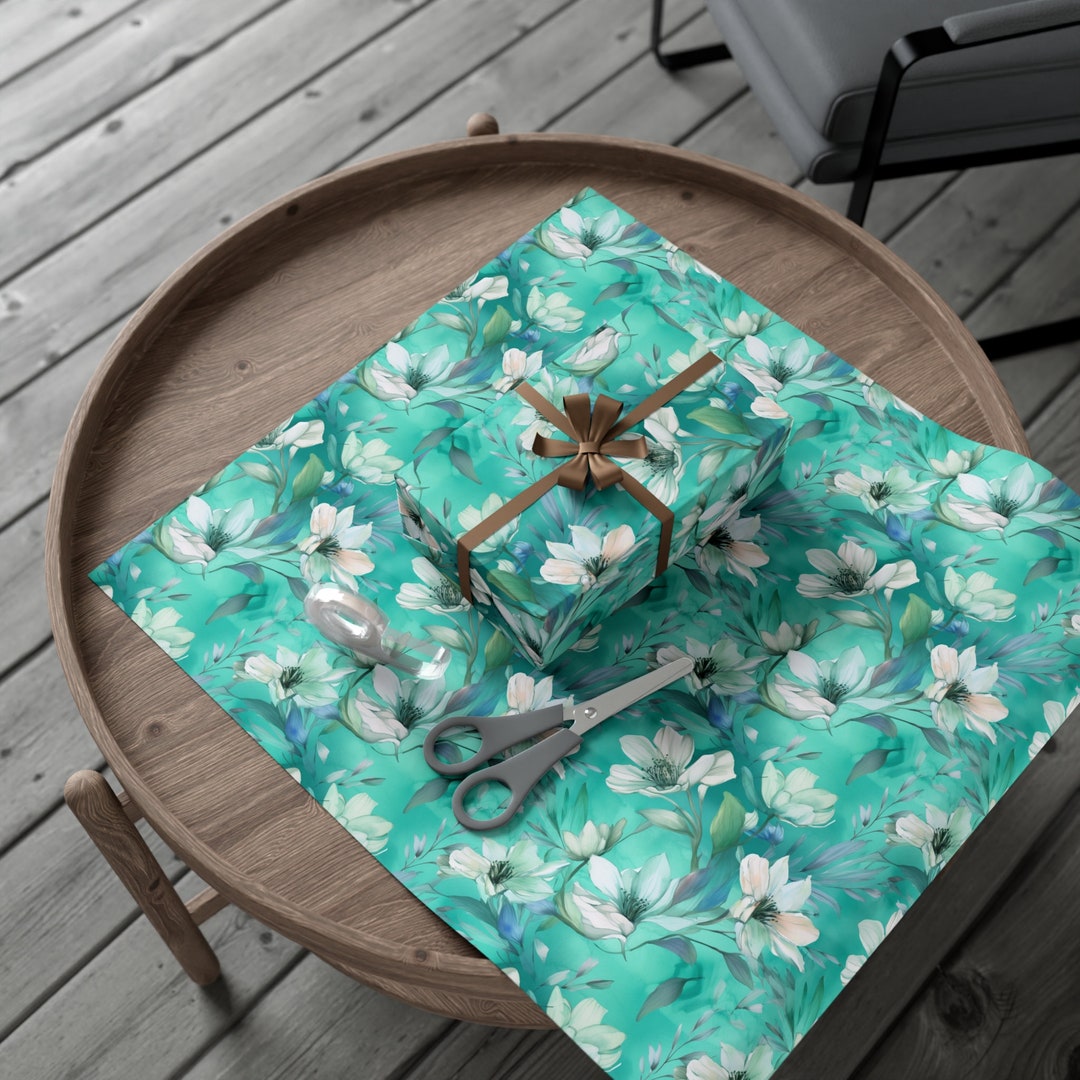 Vibrant Blue Green Floral Gift Wrap High Quality Wrapping Etsy