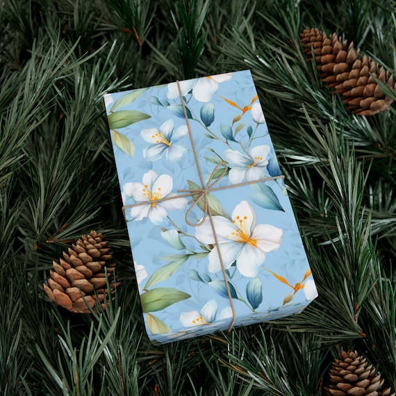 Sky Blue Floral Wrapping Paper High Quality Wrapping Paper Eco-friendly  Matte Finish Gift Wrap Multiple Sizes 